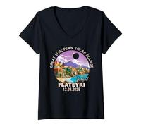 Mujer Flateyri, Islandia Gran Eclipse Solar Europeo 2026 Camiseta Cuello V