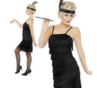 Mujer Flequillo Disfraz de Flapper Negro 1920s Felices Gatsby Disfraz para Dama