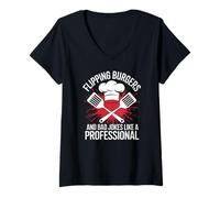 Mujer Flipping burgers and bad jokes like a professional Camiseta Cuello V
