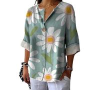 Mujer Flor Camisas Blusas Vintage Patrón Flor Botón Escote V Camisas 3/4 Manga Boho Túnica Tops Holgada Verano Camisetas