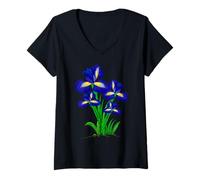 Mujer Flor de iris para mujeres florales de flores silvestres Camiseta Cuello V