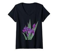 Mujer Flor de iris para mujeres florales de flores silvestres Camiseta Cuello V