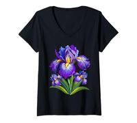 Mujer Flor de iris para mujeres florales de flores silvestres Camiseta Cuello V