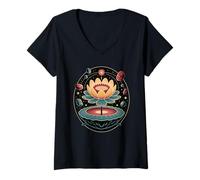 Mujer Flor de Loto Cósmica Universo Cristales Estrellas Energía Camiseta Cuello V