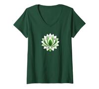 Mujer Flor de Loto Mandala Verde Camiseta Cuello V