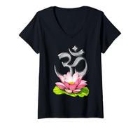 Mujer Flor de loto Zen Yoga Meditación Símbolo Om Espiritualidad Camiseta Cuello V