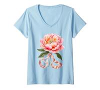 Mujer Flor de Nacimiento de Junio, peonía, floración, diseño Floral Camiseta Cuello V