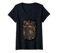 Mujer Flor de Sombra Nocturna mística gótica Camiseta Cuello V