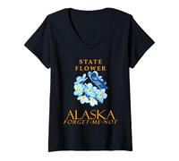 Mujer Flor del Territorio de Alaska Myosotis No me olvides Camiseta Cuello V