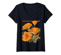 Mujer Flor del territorio de California La flor silvestre de la amapola Camiseta Cuello V
