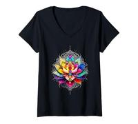Mujer Flor Espiritual Yoga 7 Chakra Lotus Mandala Equilibrio Energía Camiseta Cuello V