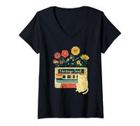 Mujer Flor Floral Lindo Gatito Alma Flores Wildflower Mamá Niña Camiseta Cuello V