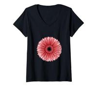 Mujer Flor gerbera mágica con gotas de lluvia Camiseta Cuello V
