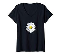 Mujer Flor Margarita Blanca Moda Femenina Elegante Casual Mujeres Camiseta Cuello V