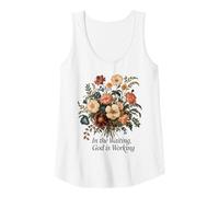 Mujer Flor vintage de Floral Faith «=En la espera, Dios está trabajando» Camiseta sin Mangas