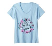 Mujer Floral 100 Years Old 100th Birthday Women's 100 Years Loved Camiseta Cuello V