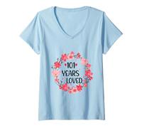 Mujer Floral 101 Years Loved Women 101 Years Old Cool 101th B-Day Camiseta Cuello V