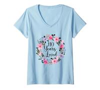 Mujer Floral 110 Year Old 90th Birthday Men Women 110 Years Loved Camiseta Cuello V