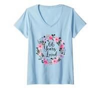 Mujer Floral 66 Year Old 66th Birthday Men Women 66 Years Loved Camiseta Cuello V