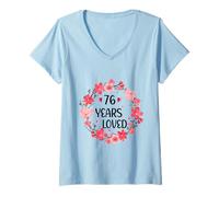 Mujer Floral 76 Years Loved Women 76 Years Old Cool 76th Birthday Camiseta Cuello V