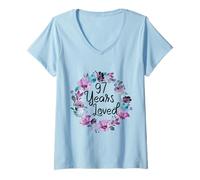 Mujer Floral 97 Years Old 97th Birthday Women's 97 Years Loved Camiseta Cuello V