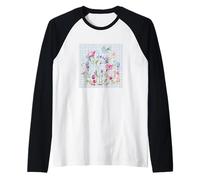 MUJER FLORAL Acuarela Flor Botánica Libélula Y Hormigas Camiseta Manga Raglan