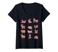 Mujer Floral Año Nuevo Chino Signos Animales del Zodíaco Chino Camiseta Cuello V