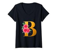 Mujer Floral B Alphabet Cute Initial Monogram Letter B Graphic Camiseta Cuello V