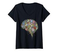 Mujer Floral Cerebro Anatomía Abstracto Naturaleza Arte Camiseta Cuello V