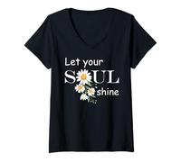 Mujer Floral Daisy Flower, Inspirational, Let Your Soul Shine Camiseta Cuello V