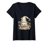 Mujer Floral GNOME Easter Flowers Graphic with Cute Butterflies Camiseta Cuello V