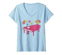 Mujer Floral Grand Piano Pianist Mamá Niña Día de la Madre Camiseta Cuello V
