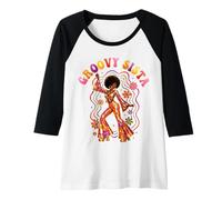 Mujer Floral Groovy Sista Afro Woman Bailando Disco Funky de los 70 Camiseta Manga Raglan