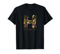 MUJER FLORAL H INICIAL ACUARELA BOTÁNICA FLOR LETRA Camiseta
