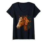 Mujer Floral Horse Love Horse Mom Cute Equestrian Lover Woman Girl Camiseta Cuello V