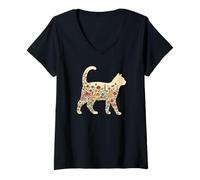 Mujer Floral Jardín Gato Seta Cottagecore Boho Naturaleza Amante Camiseta Cuello V
