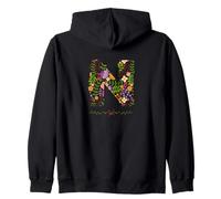 MUJER FLORAL N INICIAL Acuarela Letra Flor Botánica Sudadera con Capucha