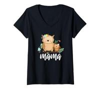 Mujer Floral Owl Mom & Baby Mama Animal Día de la Madre Búhos Amante Camiseta Cuello V