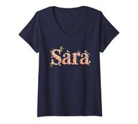 Mujer Floral Primer Nombre Sara Girl Cottagecore Mamá Fiesta De Cumpleaños Camiseta Cuello V