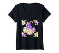 Mujer Floral Sommer Graphic For Women Purple GNOME Daisy Flower Camiseta Cuello V