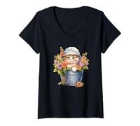 Mujer Floral Spring Flower Cat Stuff For Cat Lovers and Cat Mom Camiseta Cuello V