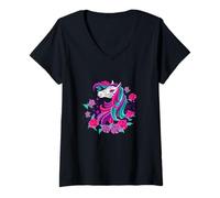Mujer Floral Sugar Skull Horse Dia De Muertos - Boho Women Camiseta Cuello V