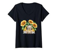 Mujer Floral Sunflower GNOME and Teddy BAER For Hippies and Summer Camiseta Cuello V