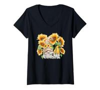 Mujer Floral Sunflower GNOME For Hippies and Spring Cute Gardener Camiseta Cuello V