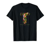 MUJER FLORAL T INICIAL ACUARELA BOTÁNICA FLOR LETRA Camiseta