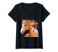 Mujer Floral Wild Horse Girl Country Horse Riding Daughter Girls Camiseta Cuello V