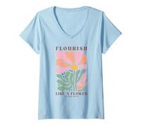 Mujer Florece como una Flor Salmos 103:15 Fe Cristiana Camiseta Cuello V