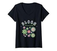 Mujer Florece Donde estás plantado Camiseta Cuello V