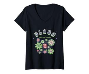 Mujer Florece Donde estás plantado Camiseta Cuello V