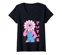 Mujer Floreciente Anime Flor Cabeza Chica Japonés Harajuku Weirdcore Camiseta Cuello V